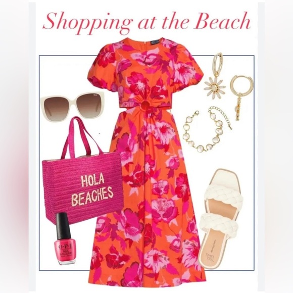 Scoop Women's Cut Out Midi Dress with Puff Sleeves, Size L NWOT - Picture 1 of 7